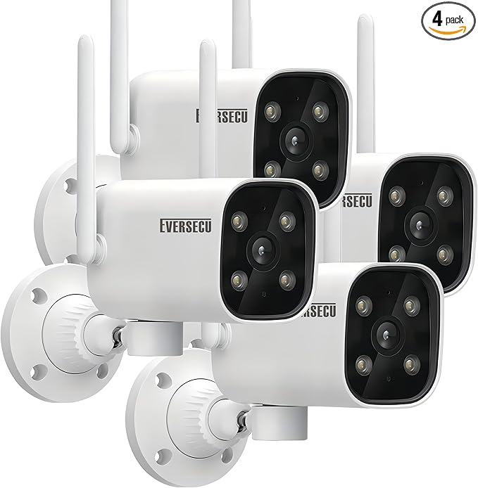 EVERSECU 2K WiFi PTZ Bullet Camera, Outdoor/Indoor, Pan/tilt, 2-Way Audio, Night Vision, Motion Detection Auto Tracking, Waterproof, Remote Access, RTSP Stream, Compatible with Alexa(4pack)