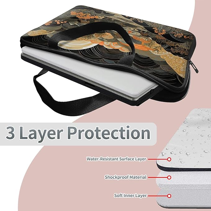 Laptop Sleeve Case Bag 15 inch, Japanese Abstract Art Slim Carrying Case Durable Handbag Travel Laptop Bag for 15 inch MacBook Air M3/M2/15 Pro/Surface Laptop 7/6/5/4/3/ Dell XPS 15 Plus