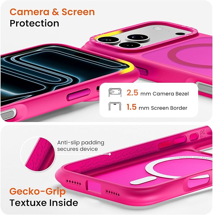 ORNARTO Magnetic for iPhone 17 Pro Max Case, 20FT Military-Grade Drop Protection, Compatible with MagSafe, Slim Shockproof Translucent Matte Phone Case for iPhone 17 Pro Max 6.9", Hot Pink