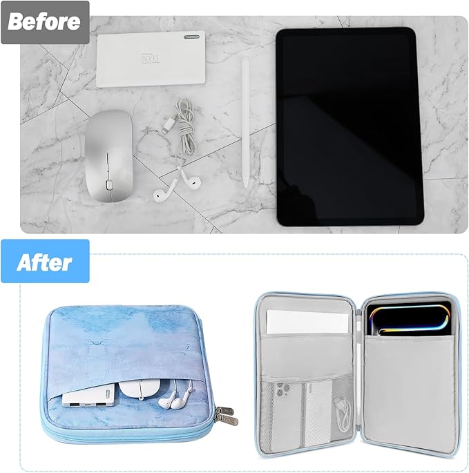 MoKo 9-11 Inch Tablet Sleeve Case, Fits New 11inch iPad Air M4/Pro M5, iPad A16 11", i-Pad 10/9/8/7th/Air 5/4th 10.9"/10.2", Tab S9/S8 11", Protective Bag Carrying Case with Pocket, Sea Blue