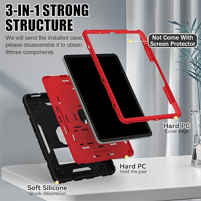 Grifobes Case for iPad Air 11-inch (M4/M3/M2) 2026/2025/2024, for iPad Air 5th/4th Generation 2022/2020 10.9", Heavy Duty Rugged Cover with Stand/Pencil Holder for i Pad Air 5 4 Gen(Black+Red)