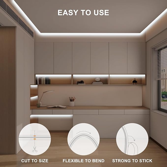 16.4ft COB Led Strip Light with Remote, 6500K Ra93+ Dimmable Bright Daylight White Led COB Strip Light, White Continuous Led Strip Light for Mirror, Stair, Cabinet, Room