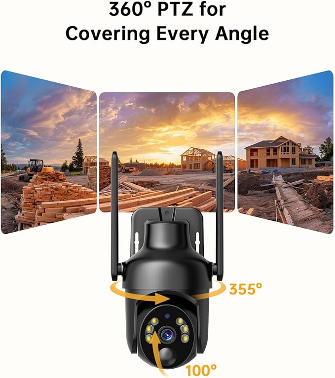 No WiFi Security Camera with Built-in 4G LTE SIM Card, 360° Panoramic View, 2K Live Video, Color Night Vision, Instant Alerts, Phone Access, Solar Cellular Camera Outdoor for Remote Area (2PC)