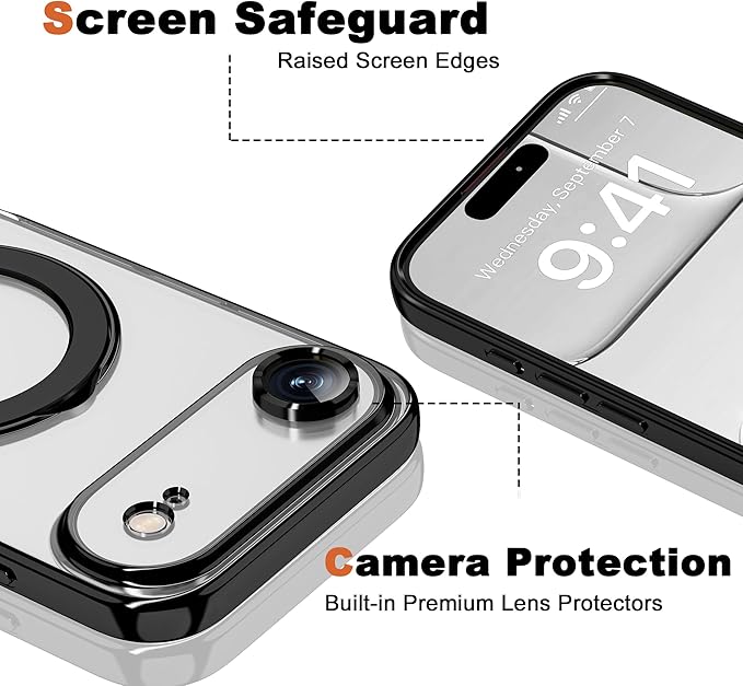Compatible with iPhone 17 Air Case with Invisible Magnetic Ring Stand [Compatible with Mag-Safe] [Full Camera Lens Protector] Plating Clear Phone Case for iPhone 17 Air 6.5", Black