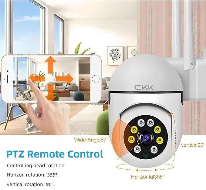 CKK 1080P Security Camera Outdoor Corded Power, 3 Pcs 2MP PTZ WiFi Home Camera (2.4G/5G Dual-Band), 360° Pan/Tilt, Color Night Vision, Motion Alerts, 2-Way Audio, Compatible with Alexa