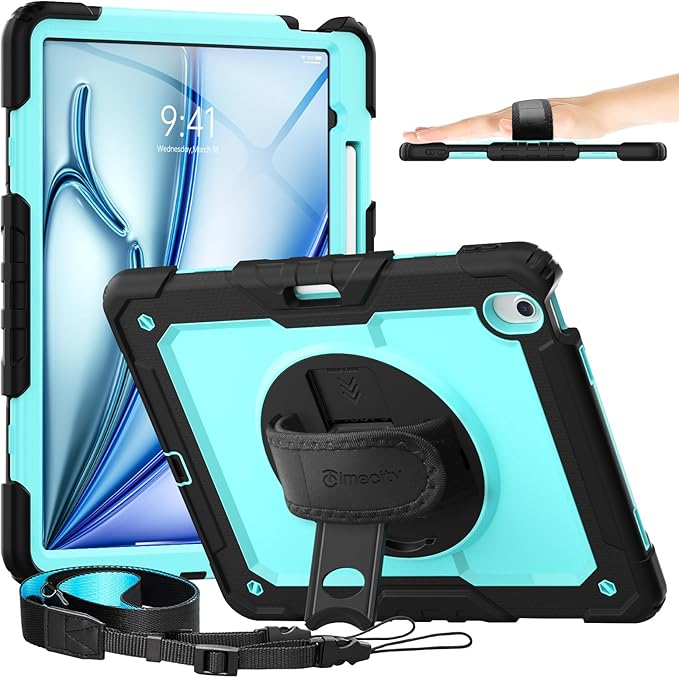 timecity for iPad Air 13 Inch Case M4 2026/ M3 2025/ M2 2024, 360° Rotating Stand, Pencil Holder & Wireless Charging, Shockproof with Screen Protector & Shoulder Strap - for Designers, Blue