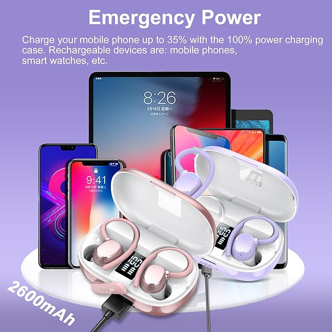 hadbleng Wireless Bluetooth Earbuds Sport 128H Playtime New Bluetooth 5.3 Headphones with LED Display Powerful Bass Over Ear Earphones with Earhooks IP7 Waterproof for Gym/Running/Workout
