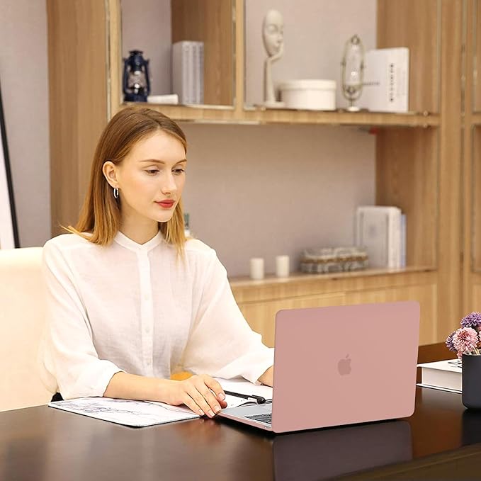 MOSISO Compatible with MacBook Air 13 inch Case M1 2021 2020 2019 2018 Release A2337 A2179 A1932 Touch ID, Plastic Hard Shell Cover&Keyboard Cover for MacBook Air 13.3 inch Case M1, Salmon Pink