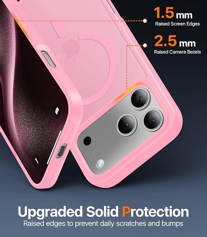 Magnetic for iPhone 17 Pro Case,[Anti-Slip][Compatible with MagSafe][Military Grade Drop Protection] Shockproof Protective Translucent Matte Phone Case for iPhone 17 Pro Case,Pink