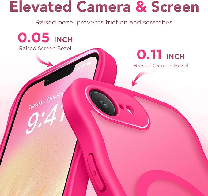 CAPRARO for iPhone 16e Case for Women Girls, Upgraded [Full Camera Protection] [Compatible with MagSafe] Cute Wave Translucent Matte Phone Case for iPhone SE 4 6.1-Inch, HotPink