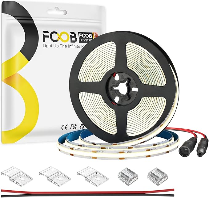 16.4FT DC12V COB LED Strip 4000K Natrual White 320LEDs Flexible High Density Uniform Bright Light Strip 9W/m, Dimmable LED Light for DIY Kitchen Bedroom Home Decor, No Power and Controller