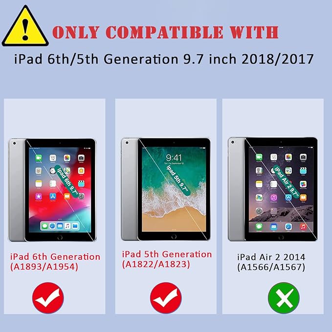 SIBEITU iPad 9.7 inch Case for Kids | iPad 6th Generation Cases with Stand | iPad 5th Generation Case W/Pencil Holder 2018/2017 | Slim Shockproof Protective Case for iPad 9.7 inch 5th/6th Gen