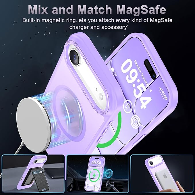 Newfuture Magnetic for iPhone Air Case [Compatible with Magsafe] [Military Grade Drop Protection] Translucent Matte Anti-Scratch Shockproof Protective Phone Cover 6.5 Inch, Lilac Purple