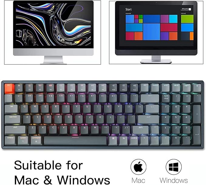 Keychron K4 Bluetooth Wireless Mechanical Keyboard RGB LED Backlit, Hot-swappable Compact 100 Keys USB Wired Computer Gaming Keyboard Aluminum Frame for Mac Windows, Gateron Brown Switch