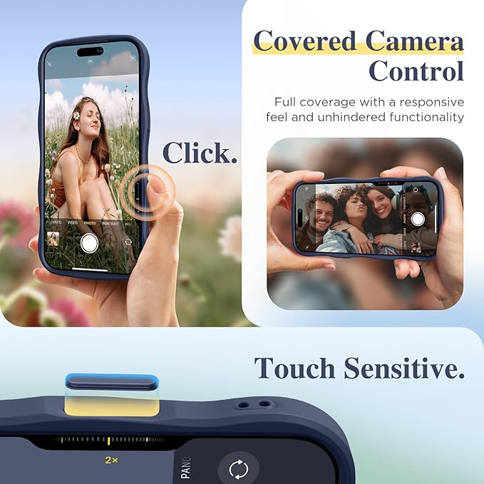 GVIEWIN for iPhone 16 Pro Max Case Compatible with MagSafe [Curly Wave Edge][Full Camera Protection] Floral Translucent Shockproof Magnetic Women Phone Case for 16 Pro Max, Tuberose/Blue