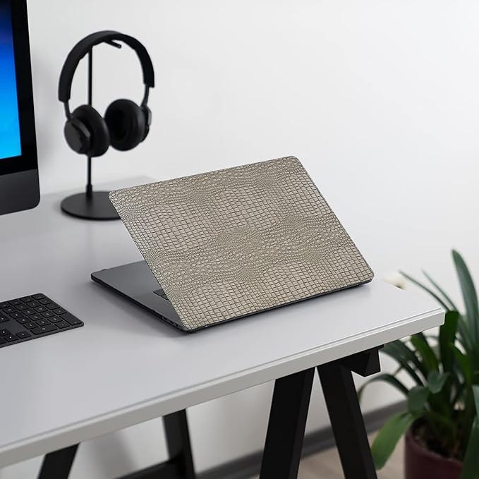 DTangLsm for Crocodile MacBook Air 15 inch Case 2026 2025-2023 M5 M4 M3 M2 A3448 A3241 A3114 A2941, Alligator Skin Textured PU Leather Hard Shell Cover for MacBook Air M5 15" Case+Keyboard Skin,Silver