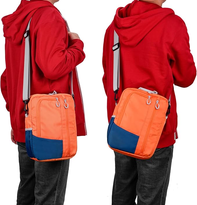 7-8 Inch Tablet Sleeve Bag, Orange | Shoulder Strap, iPad Mini 7/6, Samsung Tab A7 Lite, Fire HD 8, Phone & Wallet