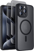 Symcele Designed for iPhone 15 Pro Case, Compatible with MagSafe, with Privacy Screen Protectors X2, [Camera Protection] [15FT Military Drop Protection] Shockpoof Phone Case, 6.1'', Black