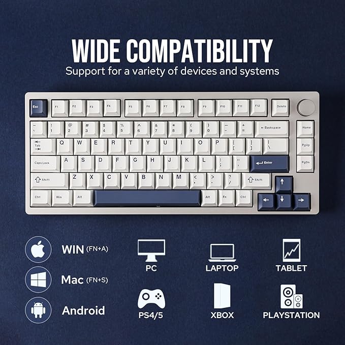 EPOMAKER P75 Wireless Aluminum Mechanical Keyboard, BT 5.0/2.4GHz/USB-C Hot Swappable Custom Keyboard, Gasket Structure, RGB Backlit, for PC/Tablet/PS/Xbox (Silver, Wisteria Linear Switch)