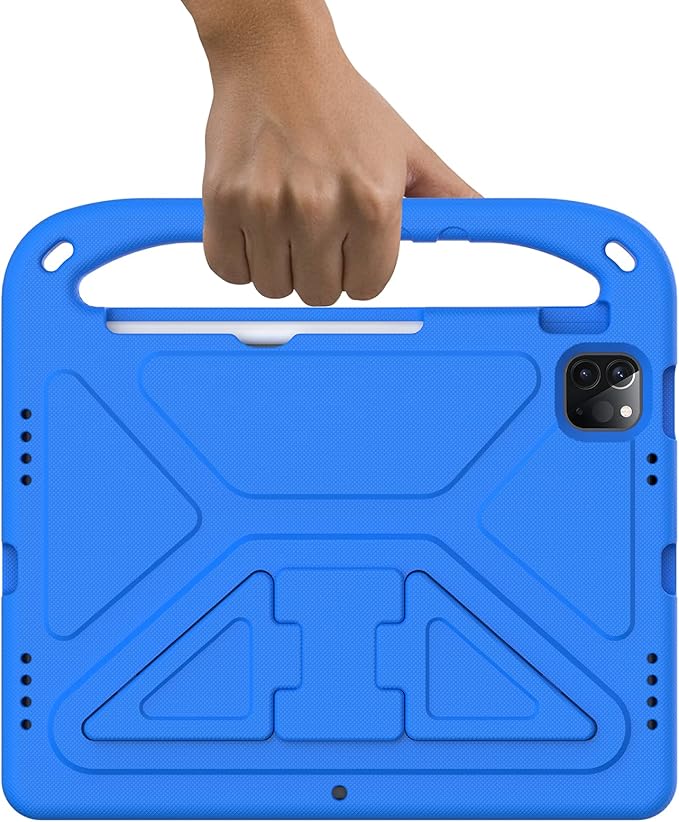 Dteck Kids Case for iPad Air 11" M2 (2024), iPad Pro 11" M4 (2024) with Pencil Holder, Shockproof Rugged Protective Handle Stand, EVA Foam Case, Blue