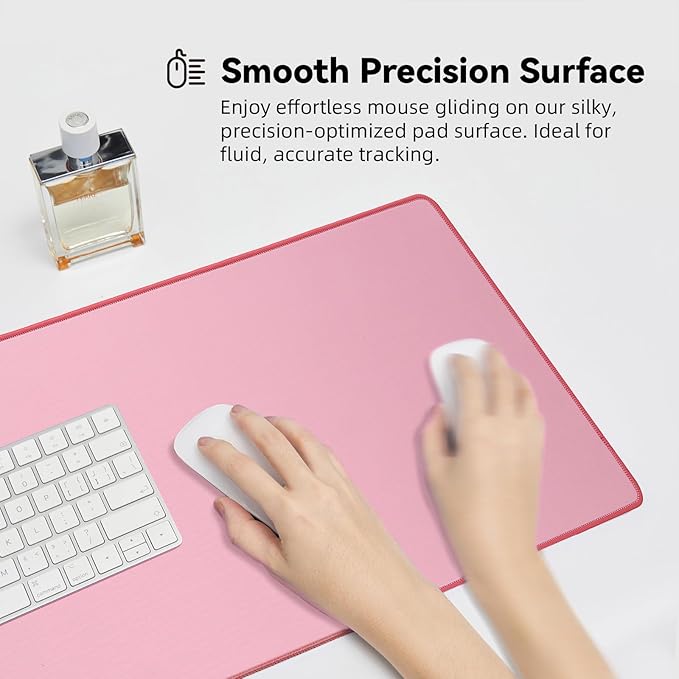 Reniteco Waterproof Large Gaming Mouse Pad with Durable Stitched Edges, Non-Slip Rubber Base, Smooth Surface Mouse Mat Desk Pad for Home Office Gaming, 27.5"*11.8"*0.08",Pink