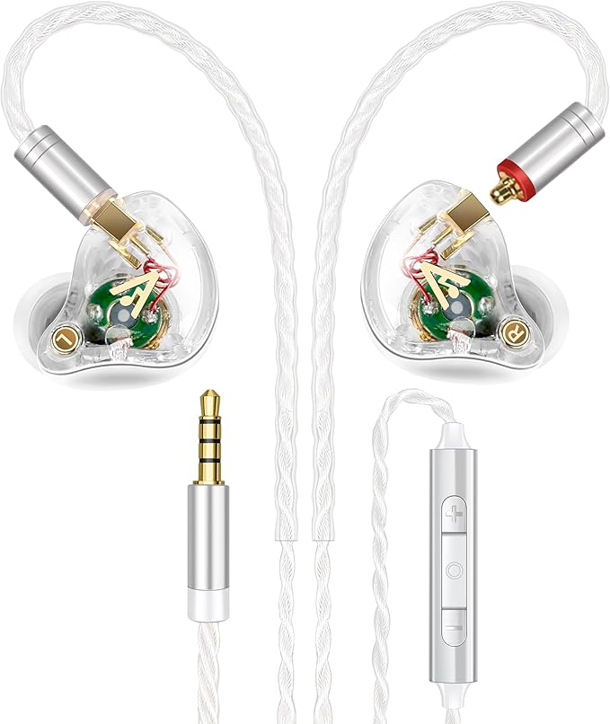 Vibes 202M Wired Earbuds - HiFi in Ear Monitor Headphones - Noise Isolating Ear Buds w/ Mic - Clear Sound, Deep Bass & Comfort-Fit Gaming Earphones - MMCX to 3.5mm & Silver Plated Cord, Carrying Case