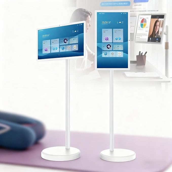 Smart Screen Portable TV On Wheels, 4K Touch Screen Monitor with Android 12 OS, Full Swivel Rotation, Wireless Mirroring, Dual Speakers & FHD IPS Large Display for Versatile Use 24-4/64