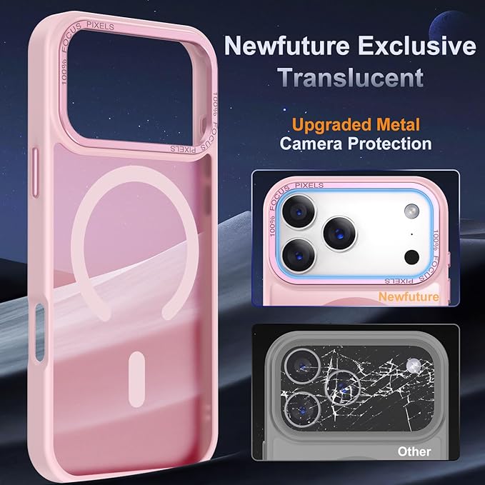 Newfuture Magnetic for iPhone 17 Pro Case [Compatible with Magsafe] [Military Grade Drop Protection] Translucent Matte Anti-Scratch Shockproof Protective Phone Cover 6.3 Inch, Tender Pink