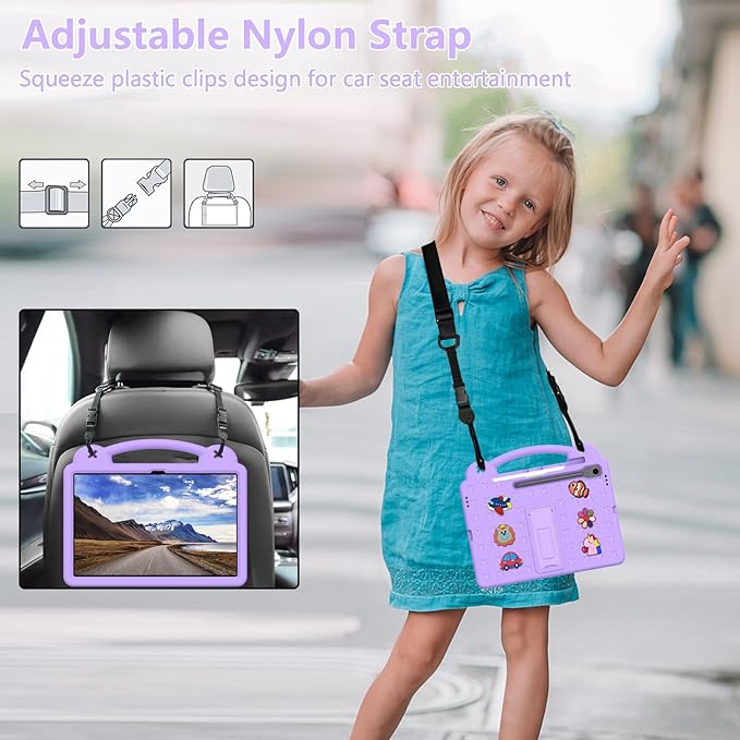AKABEILA Compatible with Samsung Galaxy Tab S10 Lite 2025 10.9 inch Tablet Case, Kids Friendly Universal Lightweight Shockproof Protective Case with Shoulder Strap & Stand Handle Light Purple