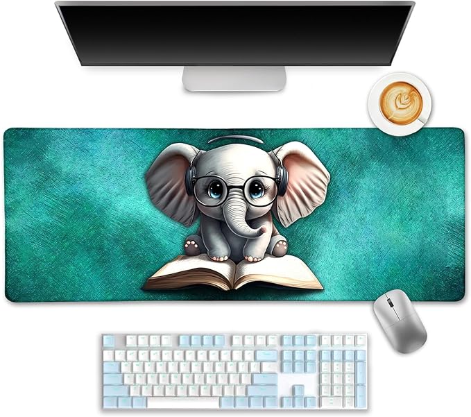 LIMKRIAN Elephant Mouse Pad, Large Extended Non-Slip Gaming Mat for Desk, Cute Keyboard and Mouse Pad for Computer, Laptop, Office Work, and Home, Stylish Desk Accessories (31.5x11.8 in)