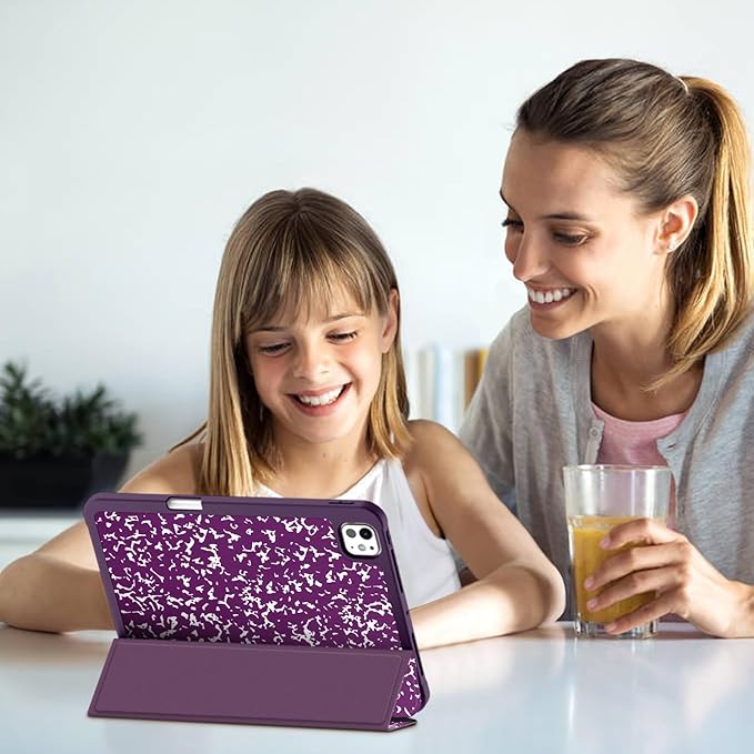 Fintie SlimShell Case for iPad Pro 11-inch (M5) 2025 / (M4) 2024 - [Built-in Pencil Holder] Soft Flexible TPU Protective Stand Back Cover, Composition Book Purple