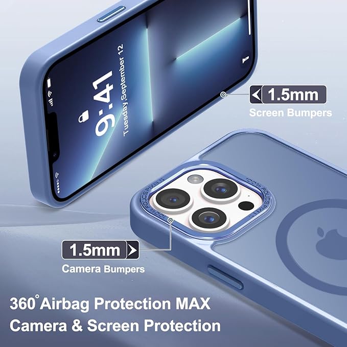 Newfuture Designed for iPhone 13 Pro Max Case with Magnetic [13 FT Military Drop Protection] [Compatible with Magsafe] Slim Translucent Matte Shockproof with Anti-Fingerprint Phone Case, Light Blue