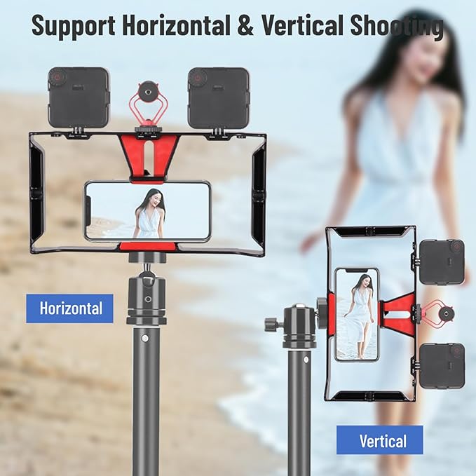 Smartphone Video Rig, Phone Video Stabilizer Grip Vlogging Cage with Cold Shoe 1/4 Screw Hole, Phone Handheld Rig for Videomaker Film Maker Video Grapher Live Recording