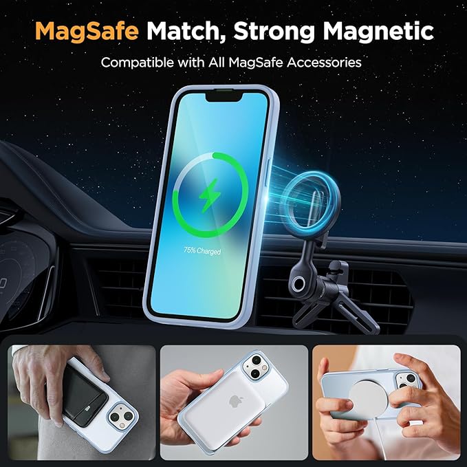 Miracase Magnetic for iPhone 13 Case 6.1 inch (Compatible with MagSafe)（with 2X Screen Protectors） Military-Grade Protection, Anti-Fingerprint Translucent Matte Phone Case Cover, Light Blue