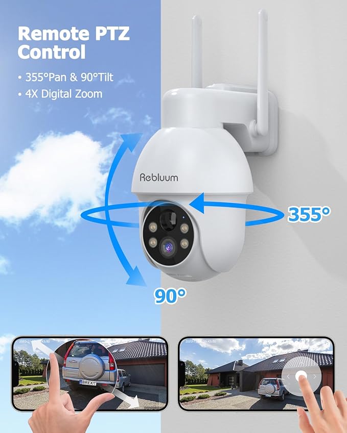 Security Camera Wireless Outdoor, 2K Solar Security Camera,Battery Powered 360°PTZ Outdoor Camera,Color Night Vision,2-Way Audio,PIR Motion Detection,Compatible with Alexa