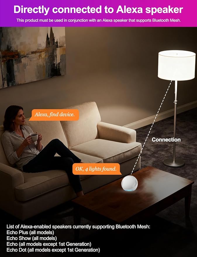 ILC Alexa Light Bulbs 10W (70 Watt Equivalent) Smart Light Bulbs Compatible with Alexa Required Echo Device, 900 Lumens, Color Changing Warm White 2700K (4 Pack)