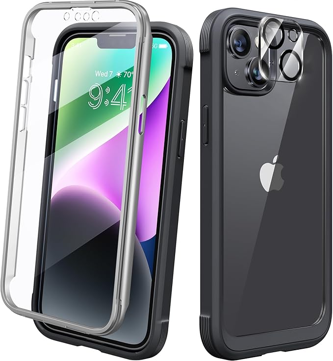 Diaclara Designed for iPhone 14 Plus Case, Full Body Rugged Case with Built-in Touch Sensitive Anti-Scratch Screen Protector, with Camera Lens Protector for iPhone 14 Plus 6.7" (Black)