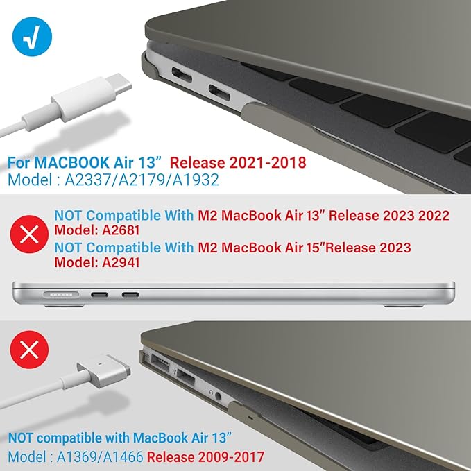 IBENZER Compatible with New MacBook Air 13 inch Case 2022 2021 2020 M1 A2337 A2179 A1932, Plastic Hard Shell Case with Keyboard Cover for Mac Retina Display with Touch ID, Gray, MMA-T13GY+1B