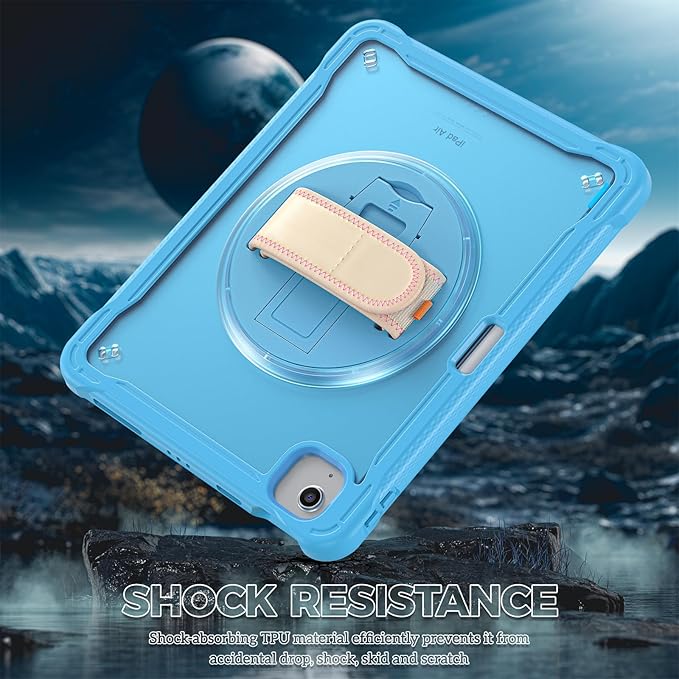 ProCase for iPad Air 11-inch M4 2026/ M3 2025/ M2 2024/ Air 5th / 4th Gen 10.9"/ iPad Pro 11" 4th/3rd/2nd/1st Gen, Heavy Duty Shockproof Cover with Hand Strap 360 Degree Rotatable Kickstand -Blue