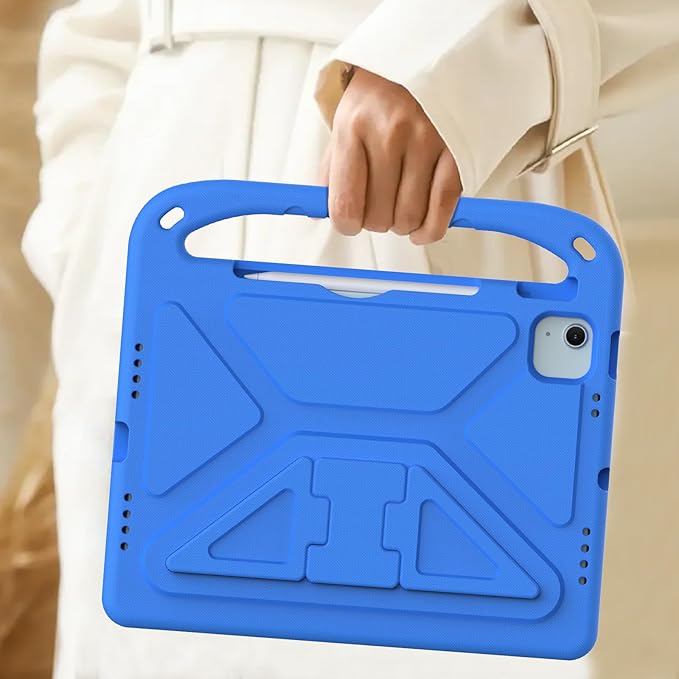 Kids Case for iPad Air 11 inch M4/M3/M2 (2026/2025/2024) & iPad Pro 11 inch M5/M4 (2025/2024) with Pencil Holder/Handle/Kickstand Lightweight Shockproof Cute Soft EVA Foam Stand Cover, Blue