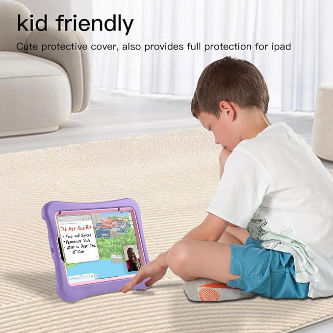 Kids Case for iPad Mini 7 (A17 Pro) 2024 /iPad Mini6 2021, Light Weight Heavy Duty/Shockproof/Drop Proof with Handle/Kickstand, Child Friendly Cover for iPad Mini 7th/6th Gen 8.3inch (Purple Pink)