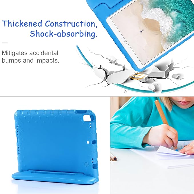Kids Case for iPad 9th/8th/7th Generation (2021/2020/2019), iPad 10.2" Shockproof Case, Techcircle Handle Stand Lightweight EVA Foam Bumper Protective Rugged Drop Protection Child Proof Cover, Blue