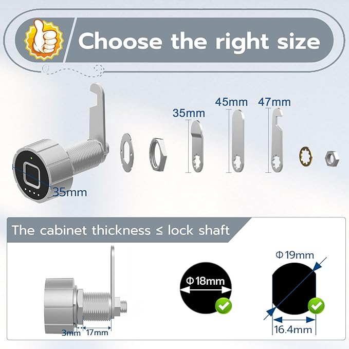 Pothunder Fingerprint Lock, Biometric Cabinet Lock Set - 0.75" (20mm), Bluetooth Access, Digital Keyless for Metal Storage