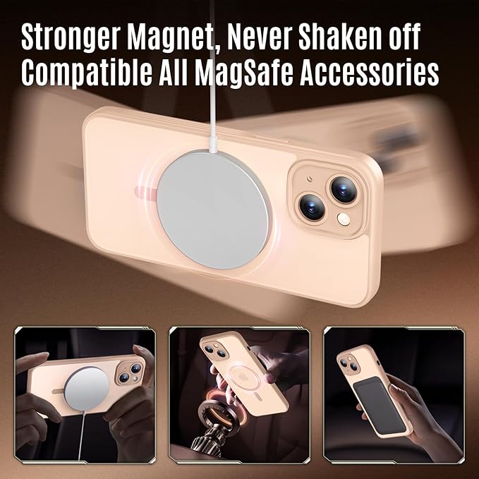 Symcele Designed for iPhone 13 Case, Compatible with MagSafe, with Privacy Screen Protectors X2, [Camera Protection] [15FT Military Drop Protection] Shockproof Phone Case, 6.1", Light Brown