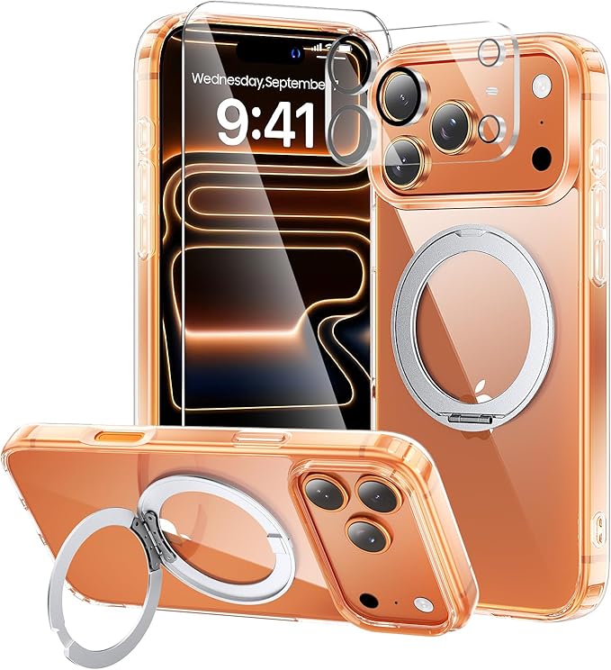 toushion 3 in 1 for iPhone 17 Pro Max Case Stand |Build in Kickstand,Screen Protector *1 & Camera Lens Protector*1, Not Yellowing, Fits MagSafe, Military-Grade Protection