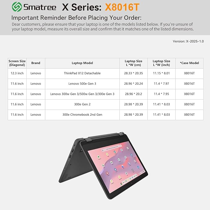 Smatree Hard EVA Protective Sleeve Case Compatible for 11.6 inch Lenovo 500e/500w/300w Gen 3/2, Lenovo 300e Gen2/3/Chromebook 2nd Gen, for 12.3 inch ThinkPad X12 Detachable Sleeve (X8016T)