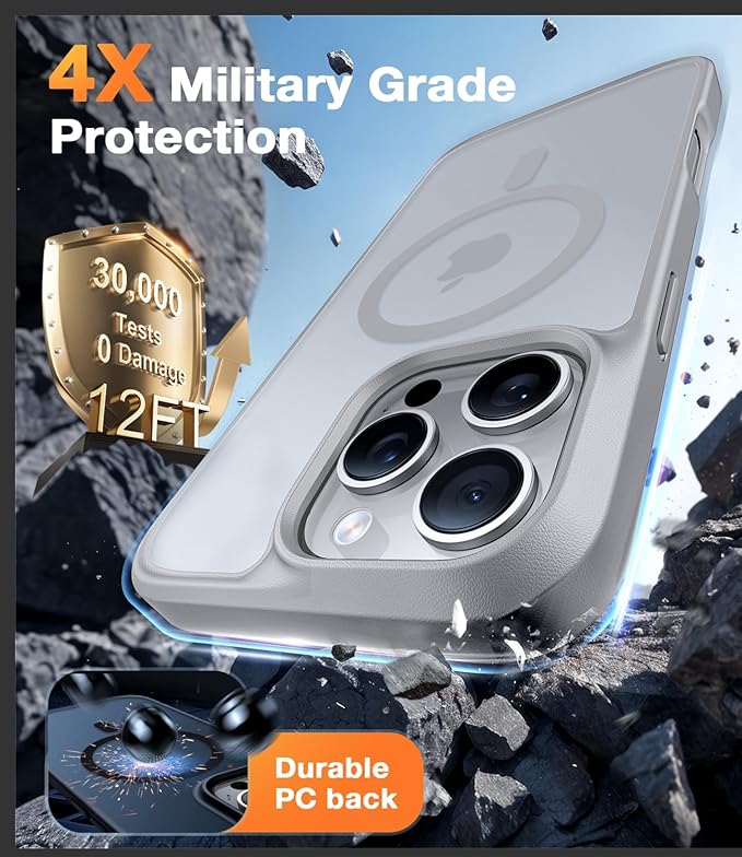 TORRAS Magnetic Shockproof for iPhone 16 Pro Max Case, [4X Military-Grade Protection] [Compatible with MagSafe] Translucent Case for iPhone 16 Pro Max Anti-Scratch Guardian 6.9"