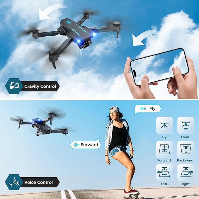 Drone with 1080P FPV Camera, Drone for Kids Adults with One Key Take Off/Land, Altitude Hold, 3D Flip, Waypoint Flight, Gestures Selfie, Gravity Control, 3 Speed, 2 Battery, Mini Drone with Camera for Kids 8-12 10-15, Beginners