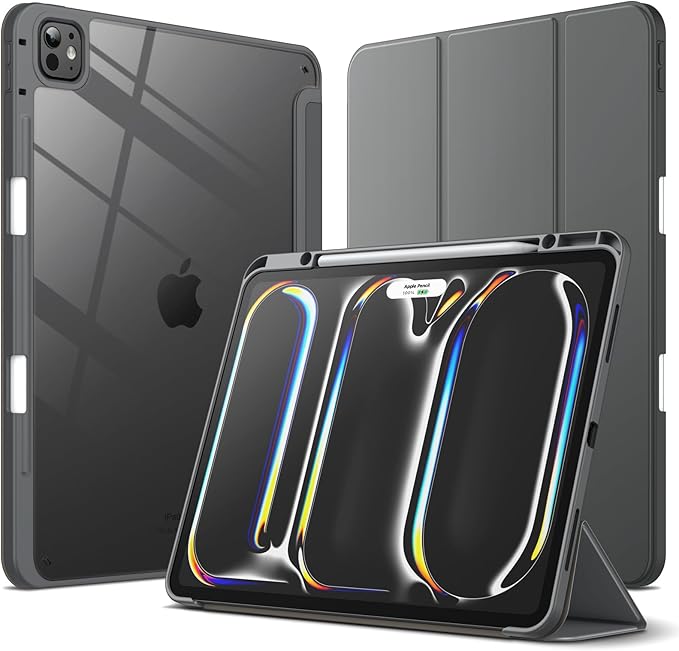 JETech Case for iPad Pro 13-Inch M5/M4 (2025/2024) with Pencil Holder, Clear Transparent Back Shell Slim Stand Shockproof Tablet Cover, Auto Wake/Sleep (Space Gray)