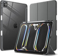 JETech Case for iPad Pro 13-Inch M5/M4 (2025/2024) with Pencil Holder, Clear Transparent Back Shell Slim Stand Shockproof Tablet Cover, Auto Wake/Sleep (Space Gray)